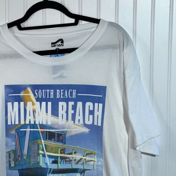 South Beach Miami Beach Florida Tee Mens XLarge White Blue Graphic Surf Style - Picture 5 of 10